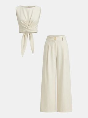 145 Cross-Tie Crop Top & Wide-Leg Pants Set